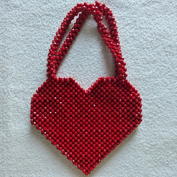 Loeffler Randall Maria Red Beaded Heart-Shaped Handbag Fair Condition - Picture 2 of 9